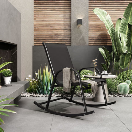 Rocking Chair High Back Rocker Chairs Steel Metal Textilene Fabric-Black.
