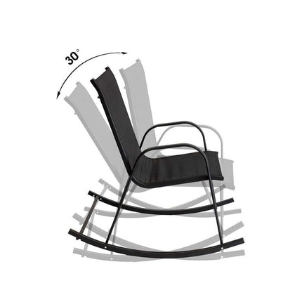 Rocking Chair High Back Rocker Chairs Steel Metal Textilene Fabric-Black.