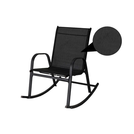 Rocking Chair High Back Rocker Chairs Steel Metal Textilene Fabric-Black.