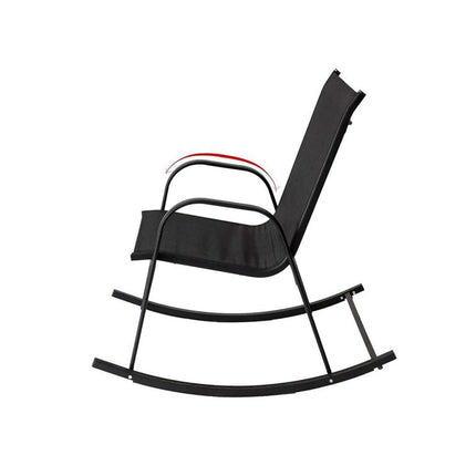 Rocking Chair High Back Rocker Chairs Steel Metal Textilene Fabric-Black.