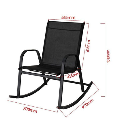 Rocking Chair High Back Rocker Chairs Steel Metal Textilene Fabric-Black.