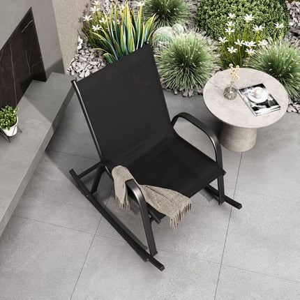 Rocking Chair High Back Rocker Chairs Steel Metal Textilene Fabric-Black.