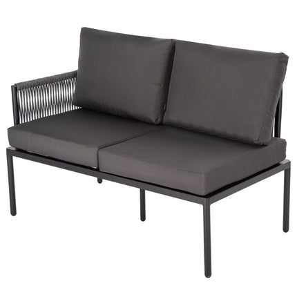 Eden 4-Seater Outdoor Lounge Set with Coffee Table in Black-Stylish Textile and Rope Design.