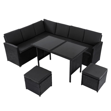 Eden 4-Seater Outdoor Lounge Set with Coffee Table in Black-Stylish Textile and Rope Design.