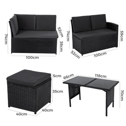 Eden 4-Seater Outdoor Lounge Set with Coffee Table in Black-Stylish Textile and Rope Design.