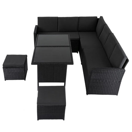 Eden 4-Seater Outdoor Lounge Set with Coffee Table in Black-Stylish Textile and Rope Design.