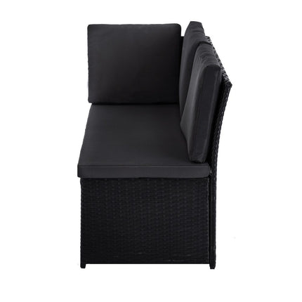Eden 4-Seater Outdoor Lounge Set with Coffee Table in Black-Stylish Textile and Rope Design.