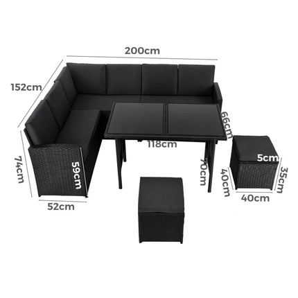 Eden 4-Seater Outdoor Lounge Set with Coffee Table in Black-Stylish Textile and Rope Design.