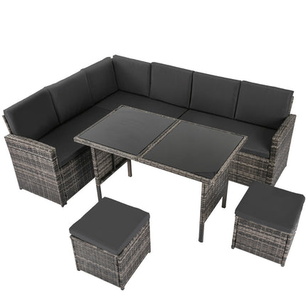 Eden 4-Seater Outdoor Lounge Set with Coffee Table in Black-Stylish Textile and Rope Design.