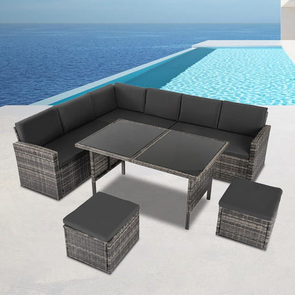 Eden 4-Seater Outdoor Lounge Set with Coffee Table in Black-Stylish Textile and Rope Design.
