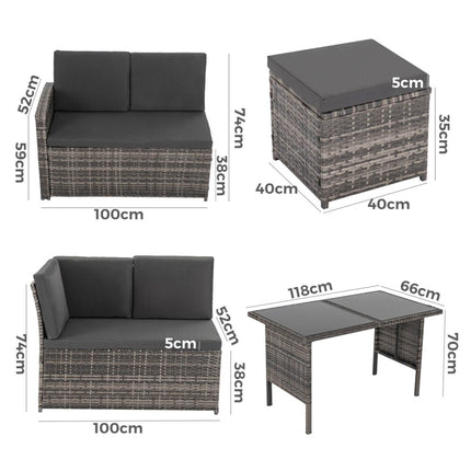 Eden 4-Seater Outdoor Lounge Set with Coffee Table in Black-Stylish Textile and Rope Design.