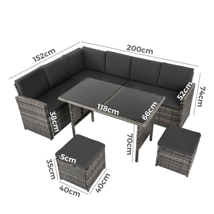 Eden 4-Seater Outdoor Lounge Set with Coffee Table in Black-Stylish Textile and Rope Design.