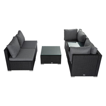 Outdoor Modular Lounge Sofa with Wicker End Table Set.