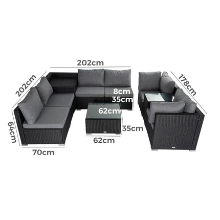 Outdoor Modular Lounge Sofa with Wicker End Table Set.