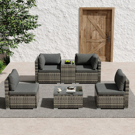 Outdoor Modular Lounge Sofa with Wicker End Table Set.