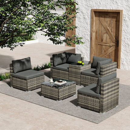 Outdoor Modular Lounge Sofa with Wicker End Table Set.