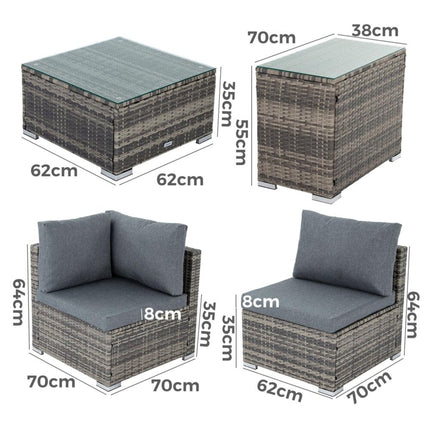 Outdoor Modular Lounge Sofa with Wicker End Table Set.