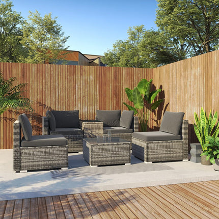Outdoor Modular Lounge Sofa with Wicker End Table Set.
