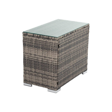 Outdoor Modular Lounge Sofa with Wicker End Table Set.