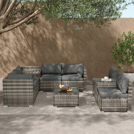 Outdoor Modular Lounge Sofa with Wicker End Table Set.