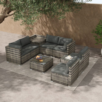 Outdoor Modular Lounge Sofa with Wicker End Table Set.
