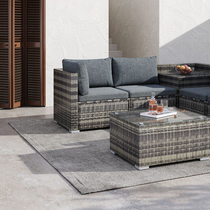 Outdoor Modular Lounge Sofa with Wicker End Table Set.