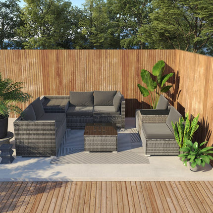 Outdoor Modular Lounge Sofa with Wicker End Table Set.