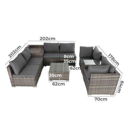 Outdoor Modular Lounge Sofa with Wicker End Table Set.