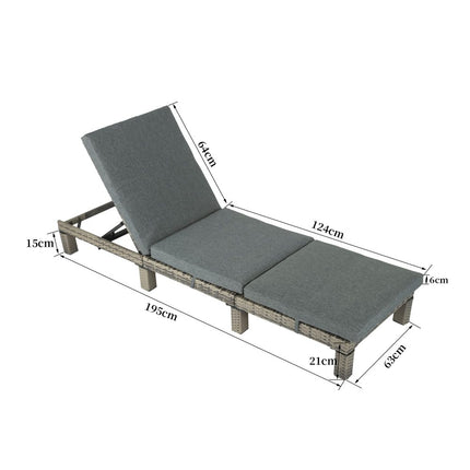 Grey Rattan Sunbed with Adjustable Recline.
