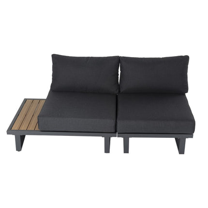 Modern Outdoor 7 Piece Lounge Set with Slatted Polywood Design Tables.