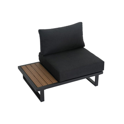 Modern Outdoor 7 Piece Lounge Set with Slatted Polywood Design Tables.