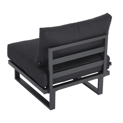 Modern Outdoor 7 Piece Lounge Set with Slatted Polywood Design Tables.
