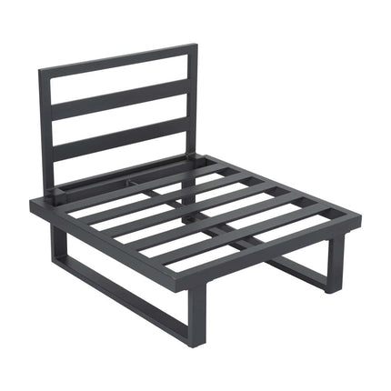 Modern Outdoor 7 Piece Lounge Set with Slatted Polywood Design Tables.