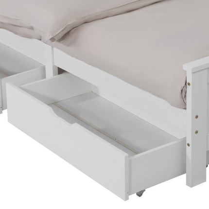 2 x Wooden Bed Frame Storage Trundle Drawers-White.