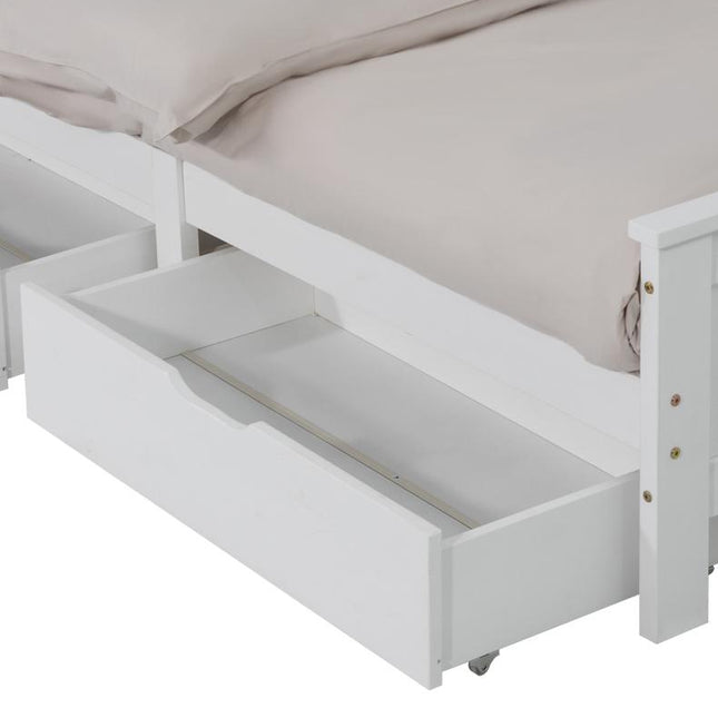 2 x Wooden Bed Frame Storage Trundle Drawers-White.