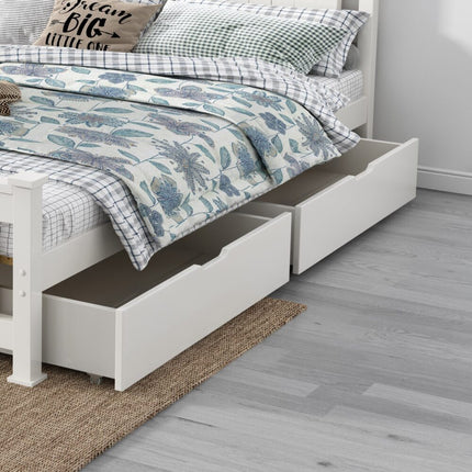 2 x Wooden Bed Frame Storage Trundle Drawers-White.
