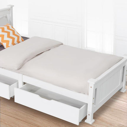2 x Wooden Bed Frame Storage Trundle Drawers-White.