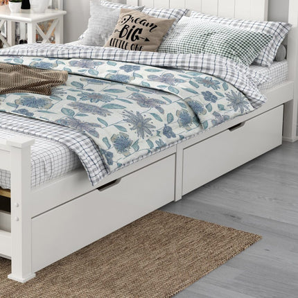 2 x Wooden Bed Frame Storage Trundle Drawers-White.