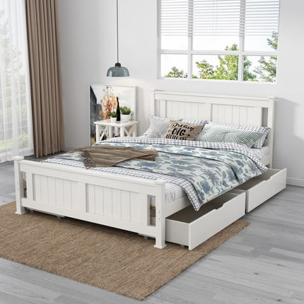 2 x Wooden Bed Frame Storage Trundle Drawers-White.