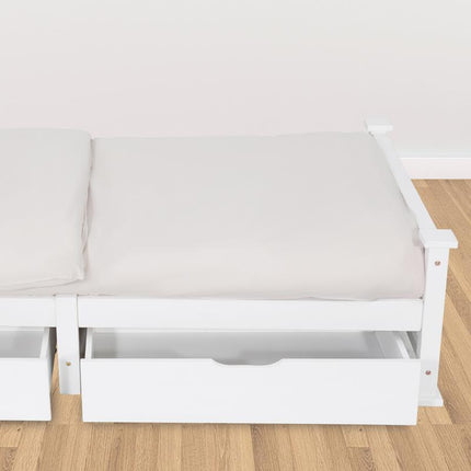 2 x Wooden Bed Frame Storage Trundle Drawers-White.