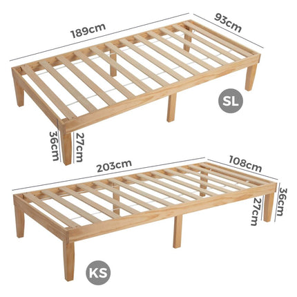 Single Size Warm Wooden Natural Bed Base Frame – King Single.