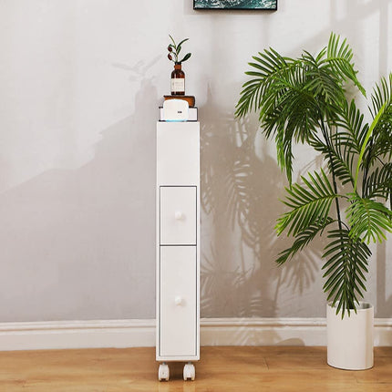 Removable Bathroom Side Cabinet Toilet Caddy with Storage Drawers- White.