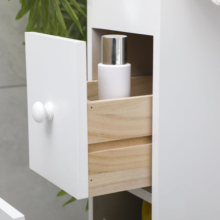 Removable Bathroom Side Cabinet Toilet Caddy with Storage Drawers- White.