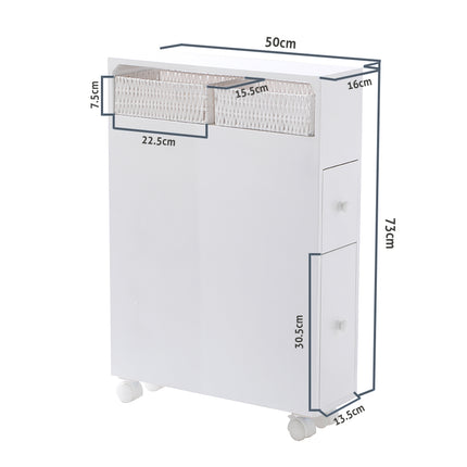 Removable Bathroom Side Cabinet Toilet Caddy with Storage Drawers- White.