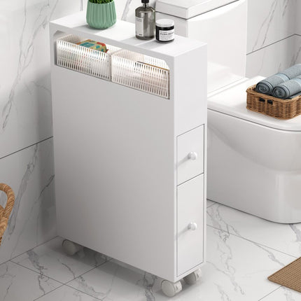 Removable Bathroom Side Cabinet Toilet Caddy with Storage Drawers- White.