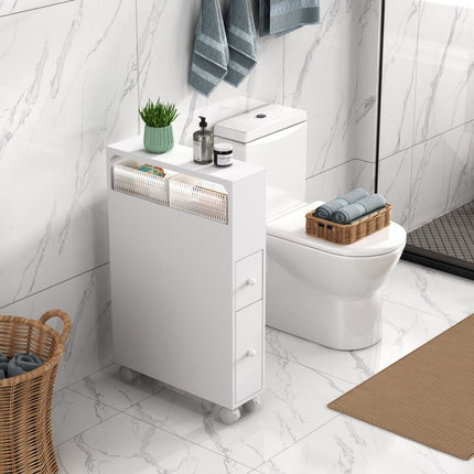 Removable Bathroom Side Cabinet Toilet Caddy with Storage Drawers- White.