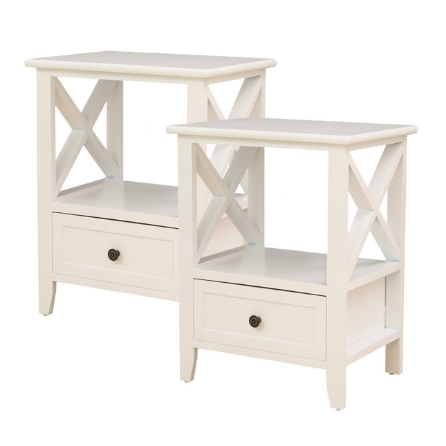 2-tier Bedside Table with Storage Drawer 2 PC Rustic White.