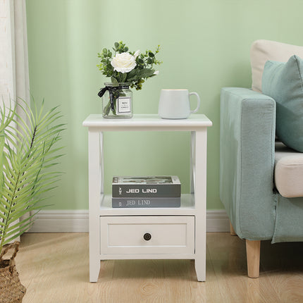 2-tier Bedside Table with Storage Drawer 2 PC Rustic White.