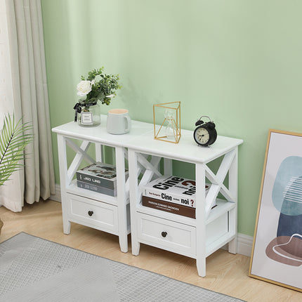 2-tier Bedside Table with Storage Drawer 2 PC Rustic White.
