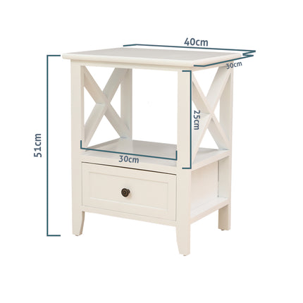 2-tier Bedside Table with Storage Drawer 2 PC Rustic White.